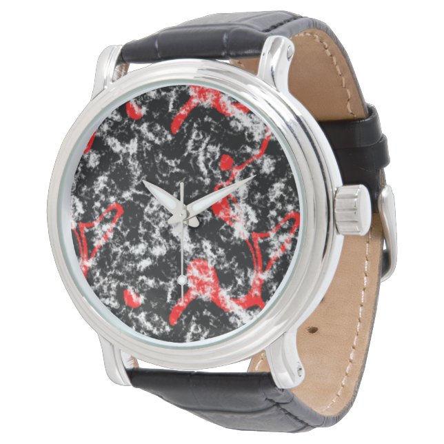 Red, White and Black Marble Abstract Watch (Angled)