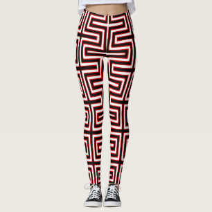 Red White and Black Maze African mud cloth Leggings