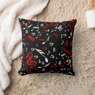 Red White and Black Musical Notes Cushion