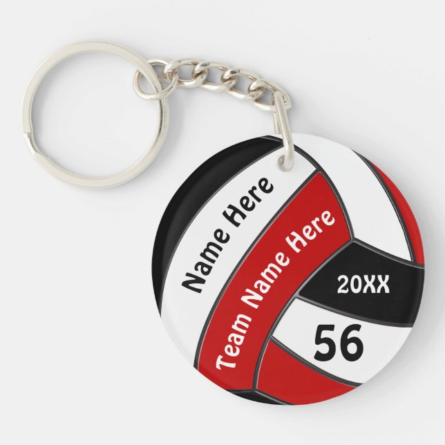 Red, White and Black Personalised Volleyball Gifts Key Ring (Front)