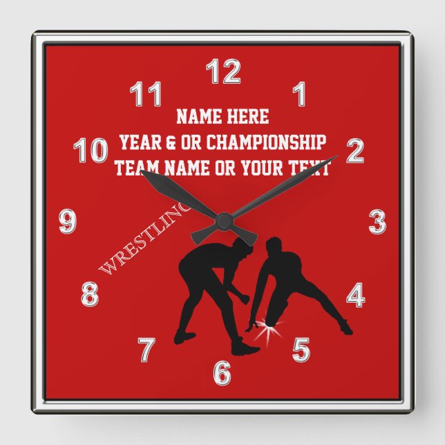 Red, White and Black Personalised Wrestling Clock (Front)