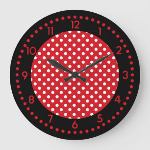 Red, White, and Black Polka Dot Clock w/Numbers