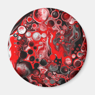 Red White and Black Pour Painting Effect Fluid Art Magnet