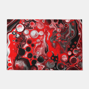 Red, White and Black Pour Painting Fluid Art  Doormat
