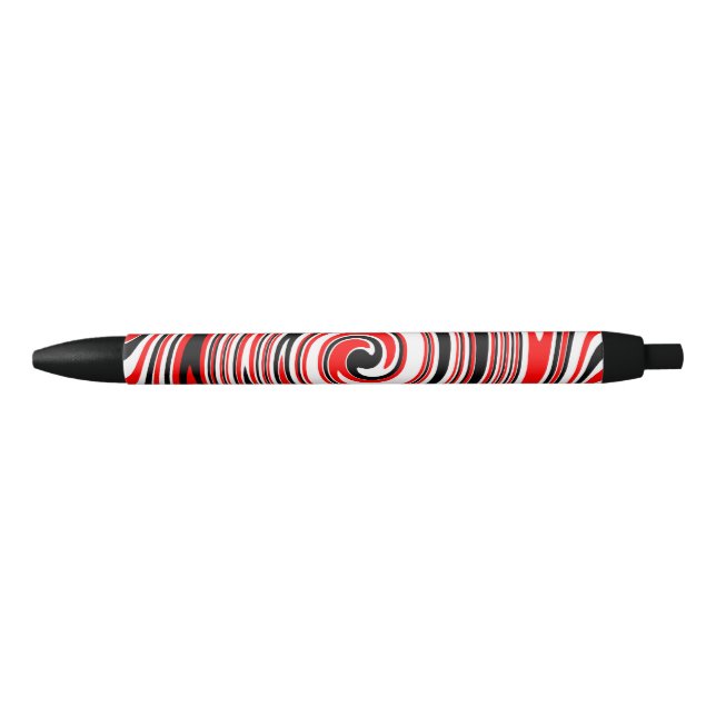 Red white and black psychedelic design black ink pen (Front)