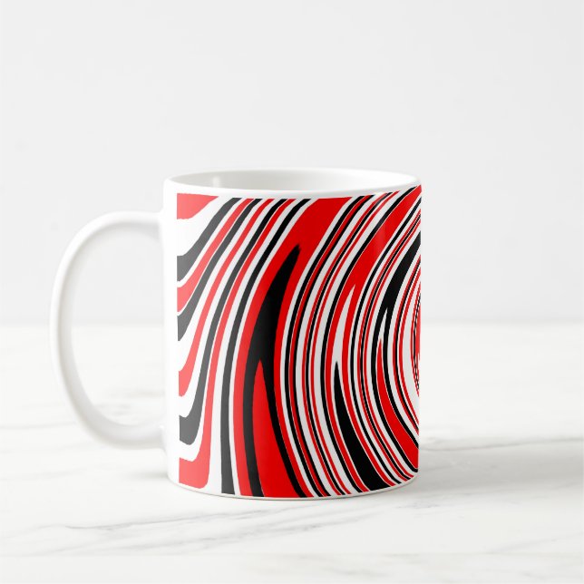 Red white and black psychedelic design coffee mug (Left)