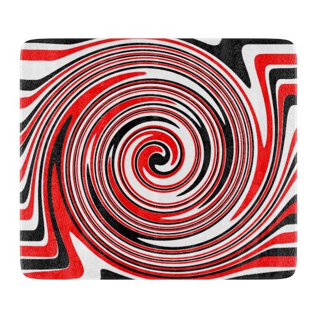 Red white and black psychedelic design cutting board (Front)