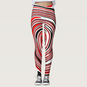 Red white and black psychedelic design leggings