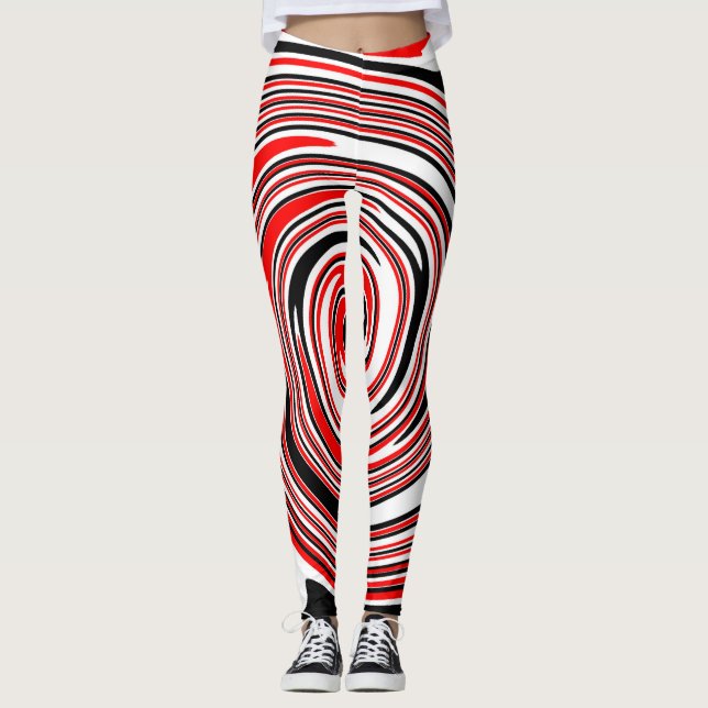 Red white and black psychedelic design leggings (Front)