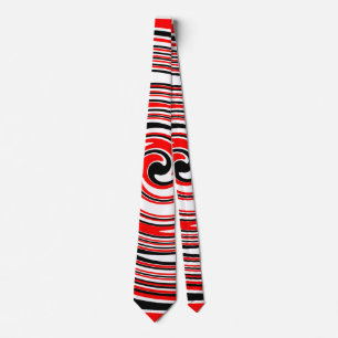 Red white and black psychedelic design tie
