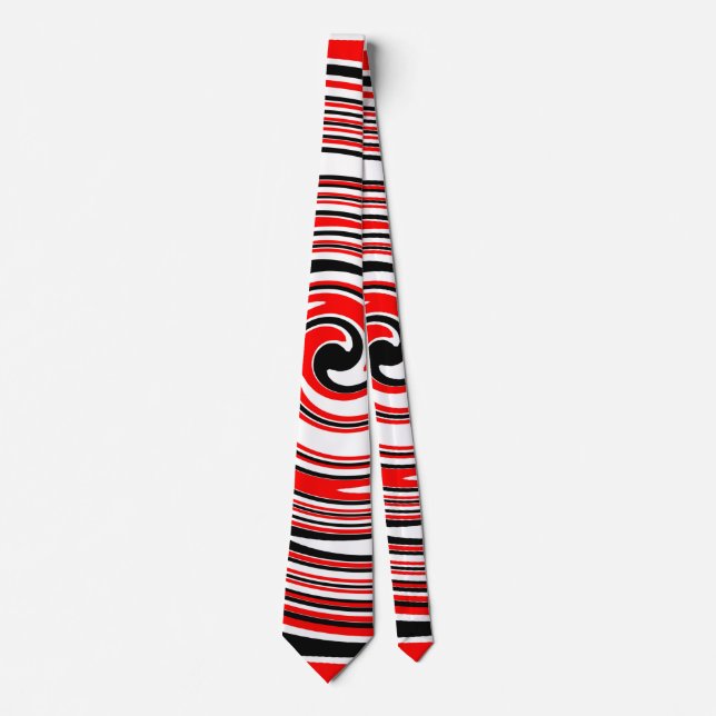Red white and black psychedelic design tie (Front)