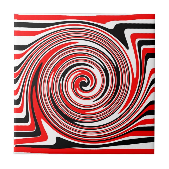 Red white and black psychedelic design tile (Front)
