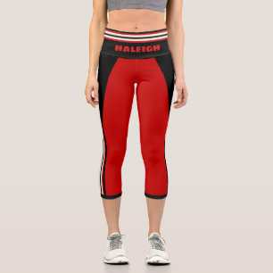 Red White and Black Racing Stripe Name Template Capri Leggings