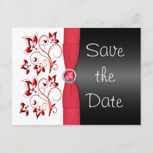 Red, White, and Black Save the Date Postcard