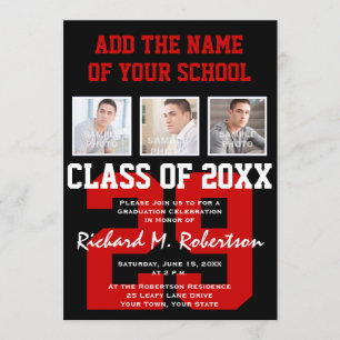 Red, White and Black School Colours Graduation Invitation