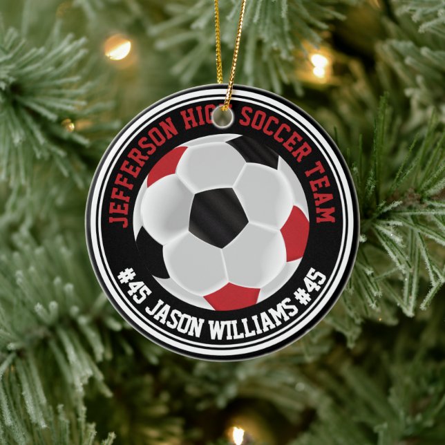 Red, White and Black Soccer ⚽  Ceramic Tree Decoration (Tree)