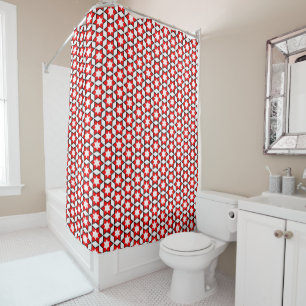Red White and Black Star pattern  Shower Curtain