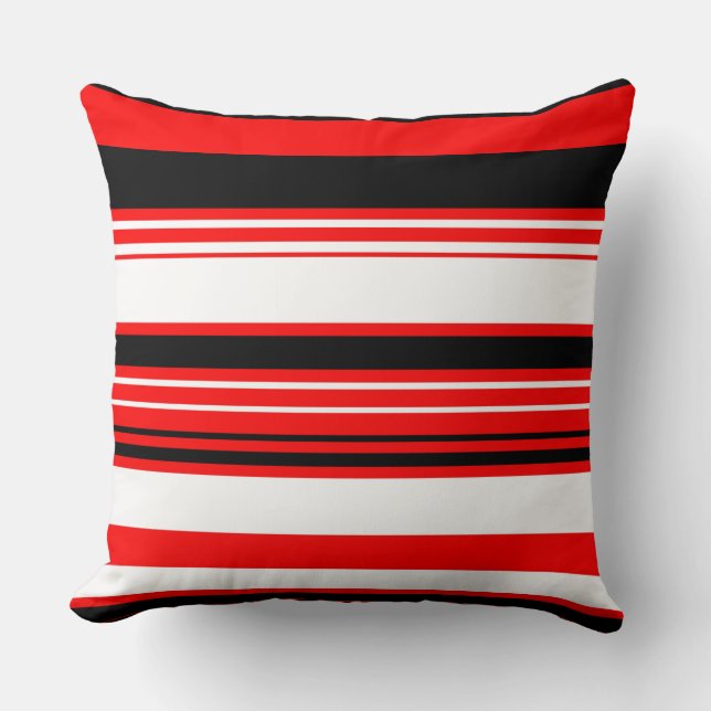 Red white and Black Stripes  Cushion (Front)