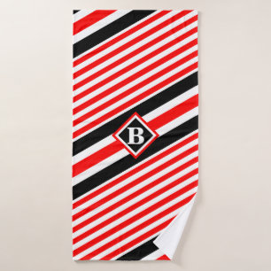 Red White and Black Stripes / Monogram / Initial Bath Towel Set