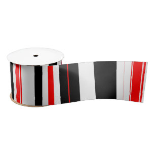 Red white and Black Stripes  Satin Ribbon