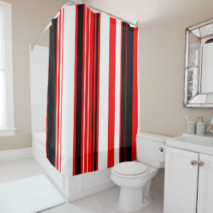 Red white and Black Stripes Shower Curtain
