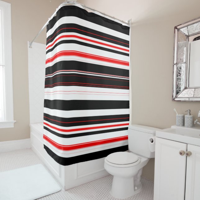 Red white and Black Stripes   Shower Curtain (In Situ)