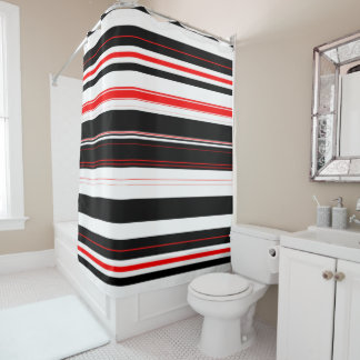 Red white and Black Stripes Shower Curtain