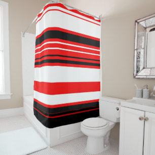 Red white and Black Stripes Shower Curtain