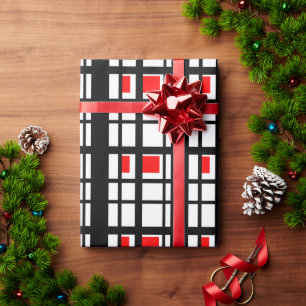 Red white and Black Stripes Wrapping Paper