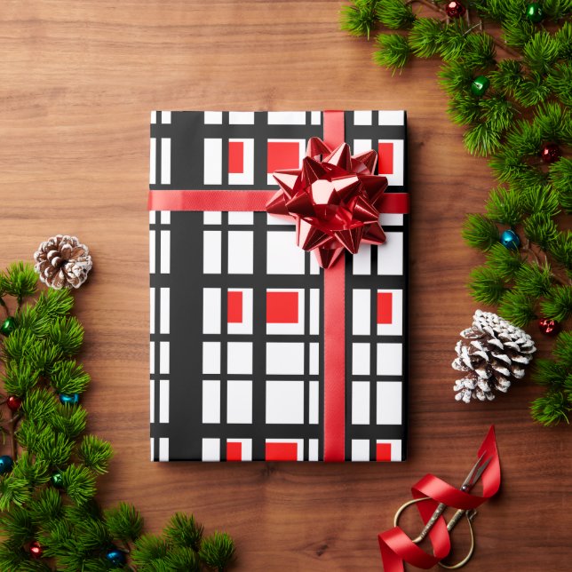 Red white and Black Stripes Wrapping Paper (Holiday Gift)