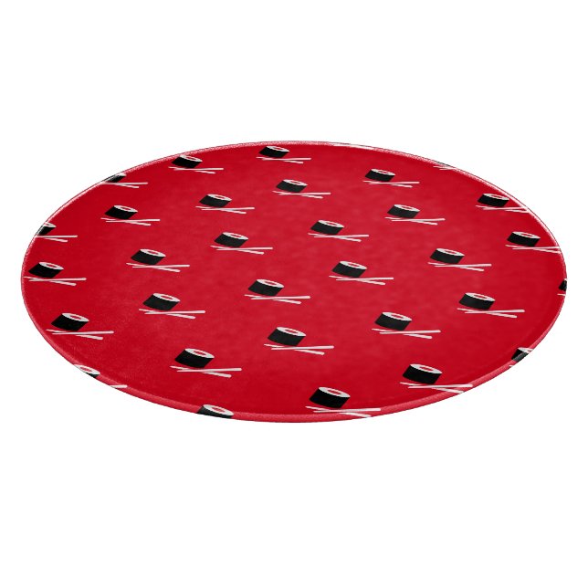 Red, white and black sushi glass chopping board (Corner)
