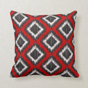 Red, White and Black Tribal Ikat Cushion