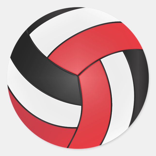 Red, White and Black Volleyball Classic Round Sticker (Front)