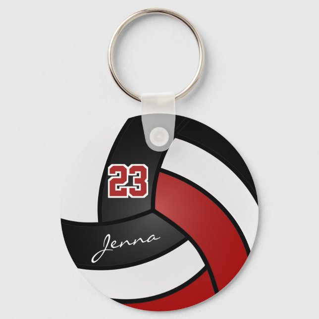 Red, White and Black Volleyball - Customise Key Ring (Front)