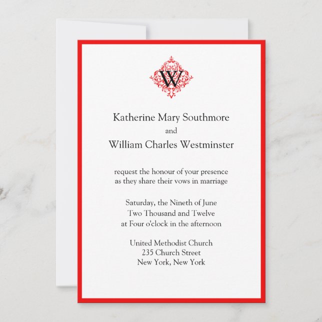 Red White And Black Wedding Invitations (Front)
