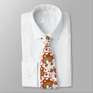 Red, white and black whimsical mushroom doodle tie