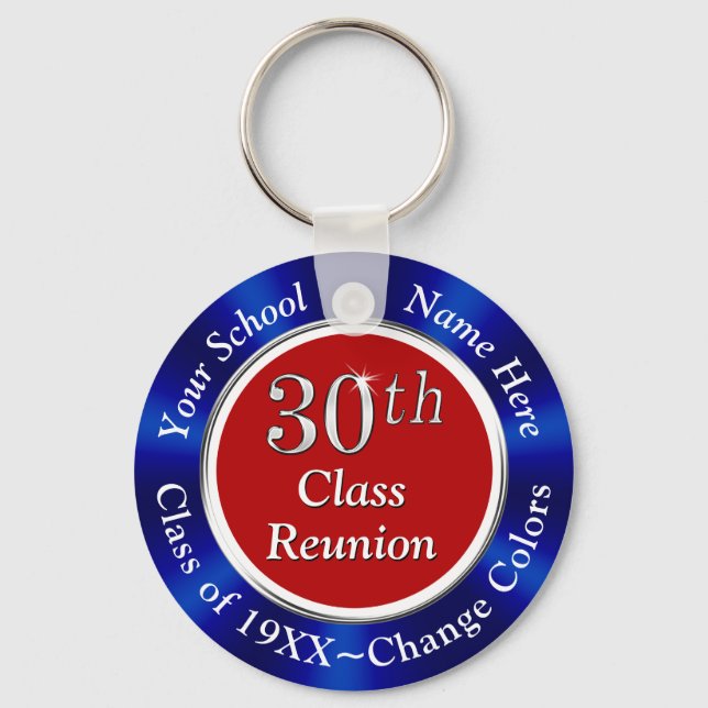 Red, White and Blue 30th Class Reunion Gift Ideas Key Ring (Front)