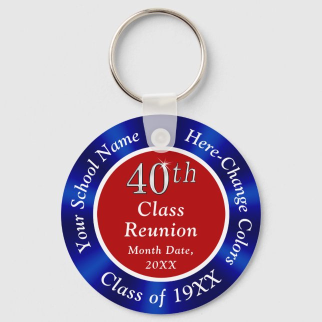 Red White and Blue 40 year Class Reunion Themes Key Ring (Front)