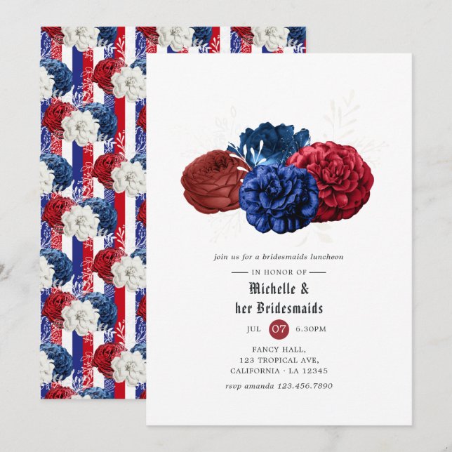 Red White and Blue 4th July Bridesmaids Luncheon Invitation (Front/Back)