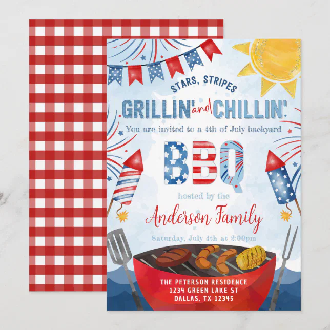Red White and Blue 4th of July Backyard BBQ Party Invitation | Zazzle
