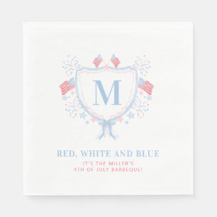 Red, White and Blue 4th of July BBQ Monogram Crest Napkin