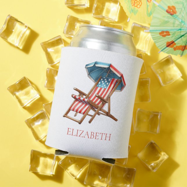 Red White and Blue 4th of July Beach Chair Can Cooler (In Situ Summer)
