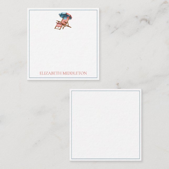 Red White and Blue 4th of July Beach Chair Card (Front/Back)