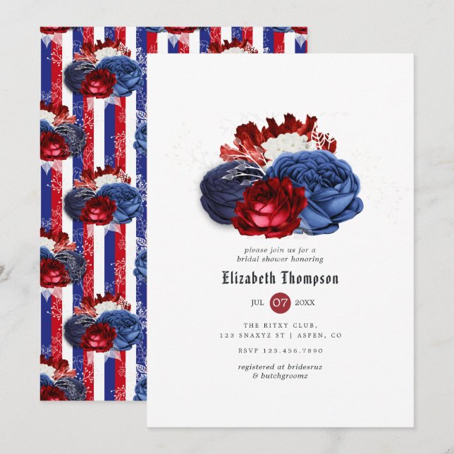 Red White and Blue 4th of July Bridal Shower Invitation (Front/Back)