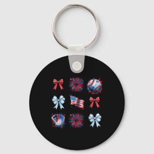 Red White And Blue 4th Of July Coquette Baseball B Key Ring
