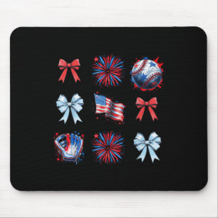 Red White And Blue 4th Of July Coquette Baseball B Mouse Mat