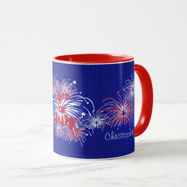 Red, White and Blue 4th of July Fireworks Mug (Front Right)