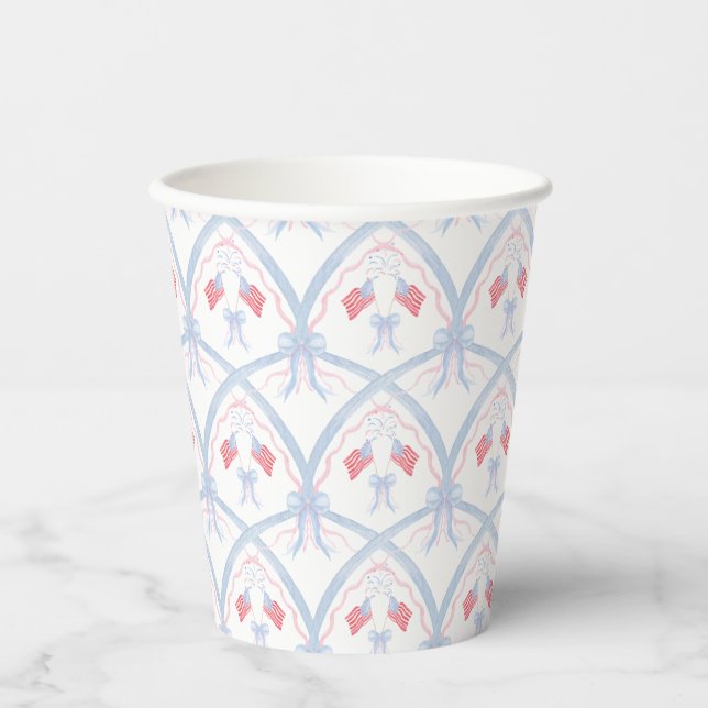 Red, White and Blue 4th of July Flag Pattern Paper Cups (Front)