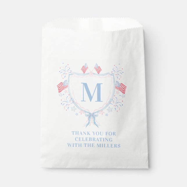 Red, White and Blue 4th of July Monogram Crest Favour Bags (Front)
