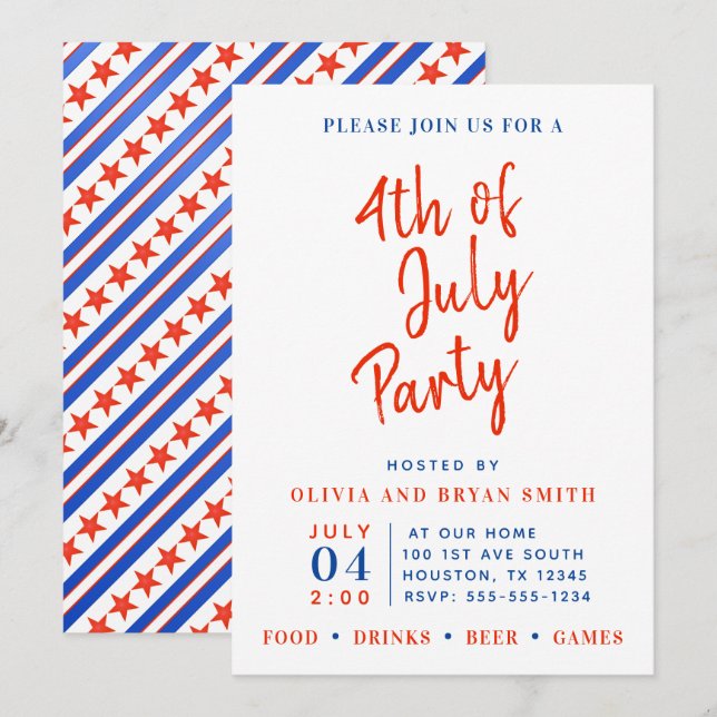 Red White and Blue 4th of July Party Invitation (Front/Back)
